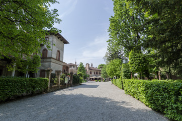 Fototapeta na wymiar Partial view of the ancient village of Grazzano Visconti