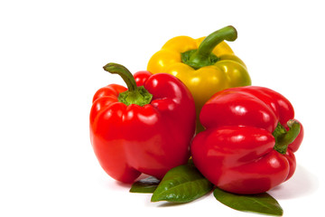 sweet red and yellow pepper isolated on white background