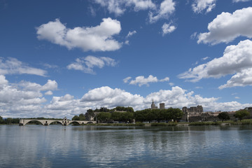 Fototapeta na wymiar Pont d'Avignon, Rhone river, Palace of Popes - Palais des Papes - in Avignon, France, UNESCO World Heritage Site
