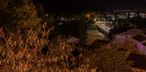 Ainsa medieval village of the Pyrenees with beautiful stone houses at night, Huesca, Spain
