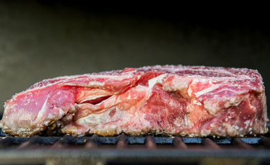 Raw Steak Cooks on Hot Grill