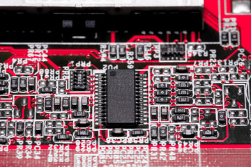 Close up of Electronic Circuits in Technology on Mainboard computer background 
(logic board,cpu motherboard,Main board,system board,mobo)