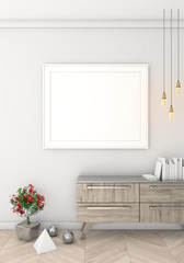 Mock up poster with light wall interior background, 3d render