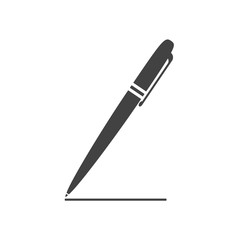 Classical ballpoint pen drawing the line. Flat style icon. Vector illustration
