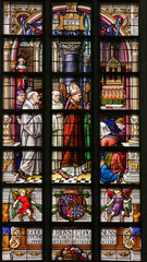 Stained Glass - Bishop and Priests in the Church of St Gummarus