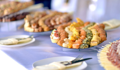variety catering food on a table, food decoration, party concept, delicatessen