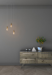 Mock up black wall interior background, 3d render