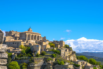 Obraz premium View on Gordes, a small typical town in Provence, France. Beautiful village, with view on roof and landscape