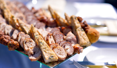 variety catering food on a table, food decoration, party concept, delicatessen