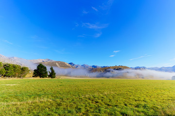 Fototapeta na wymiar Beautiful fog covering Castle Hill in the morning , between Darfield and Arthur's Pass , South Island of New Zealand