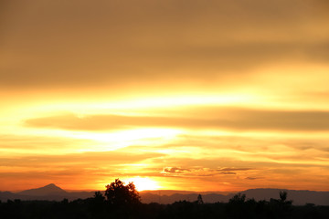 Fototapeta na wymiar Yellow gold sky evening In tropical countries summer