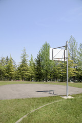 Basketball hoop and the blue sky.

