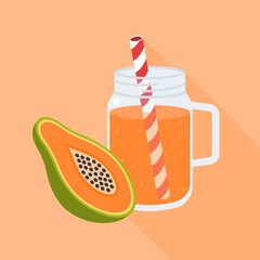 Papaya smoothies in mason jar, flat design vector