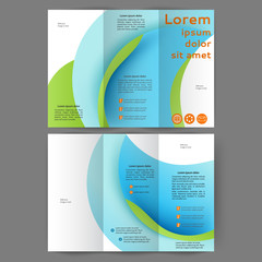Color tri fold business brochure design template with abstract lines and waves