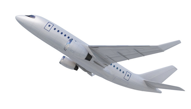 White Four-engine Plane,Airplane Isolated On White Background, Jet - 3d Model, Rendering