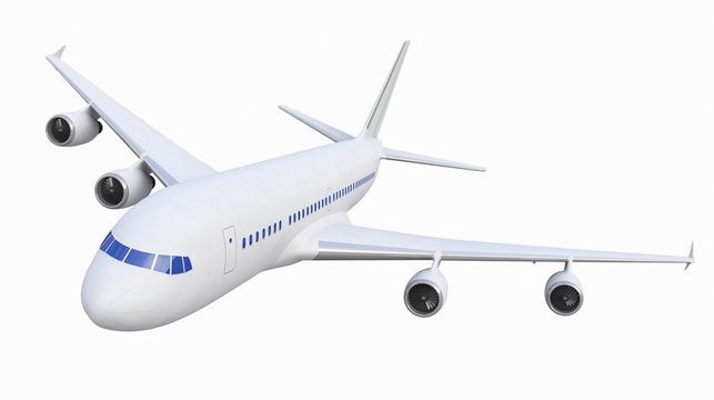 White Four-engine Plane,Airplane Isolated On White Background, Jet - 3d Model, Rendering