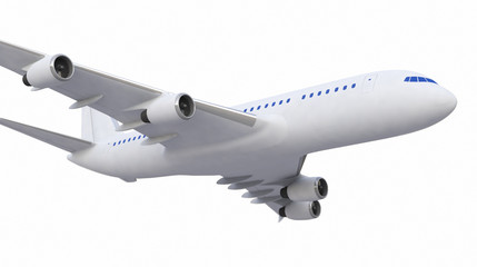 White Four-engine Plane,Airplane Isolated On White Background, Jet - 3d Model, Rendering