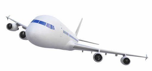 White Four-engine Plane,Airplane Isolated On White Background, Jet - 3d Model, Rendering