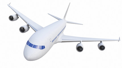 White Four-engine Plane,Airplane Isolated On White Background, Jet - 3d Model, Rendering