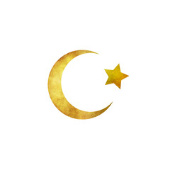 Fototapeta na wymiar Vector isolated golden moon for Ramadan Kareem on the white background.