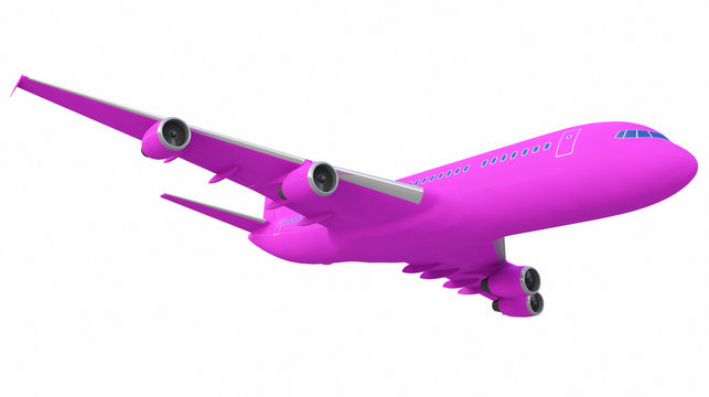 White Four-engine Plane,Airplane Isolated On White Background, Jet - 3d Model, Rendering