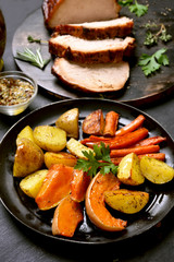 Baked vegetables in frying pan