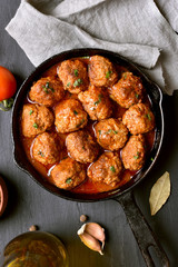 Meatballs with tomato sauce, top view
