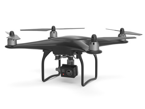 Black quadrocopter drone isolated on white