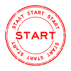 Grunge red start round rubber seal stamp on white background