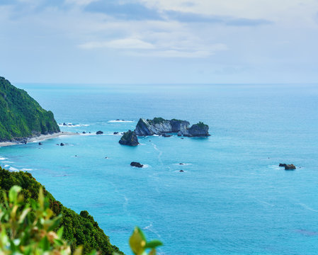 Panoramic image of beautiful Knight's Point Lookout to Arnott Point on the West Coast , Haast , South Island of New Zealand