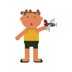 Playground infographic element vector flat illustration, little boy plays. Funny cartoon character isolated on white background