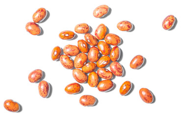 dried pinto beans isolated on the white background, top view