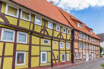 Street with colorful half-timbered houses in Rinteln