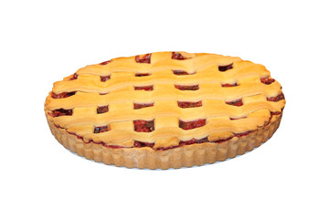 A Freshly Made Lattice Top Cherry Fruit Pie.
