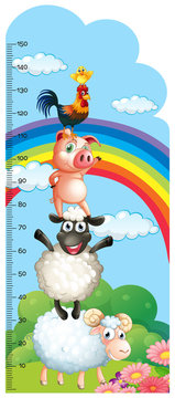 Height measurement chart with farm animals in background