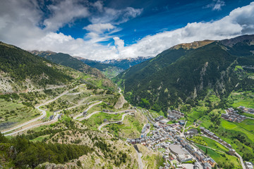 Drone view over village in Andorra