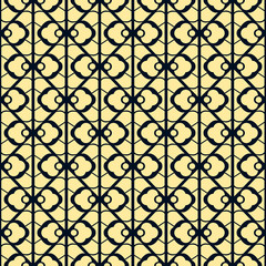 Seamless vintage wallpaper yellow pattern on dark blue. Geometric decorative background.