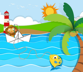Fototapeta premium Monkey fishing in the river