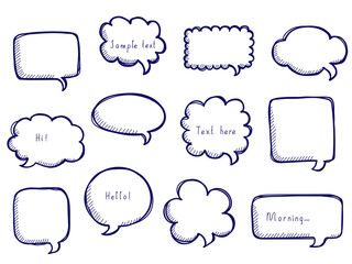 Fototapeta premium Hand drawn speech bubbles collection. Blue pen drawing. Vector illustration