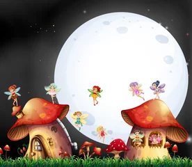  Cute fairies flying over mushroom house © GraphicsRF