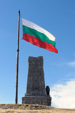 Flag of Bulgaria and Shipka monument of liberty
