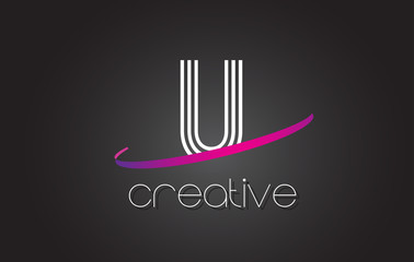 U Letter Logo with Lines Design And Purple Swoosh.