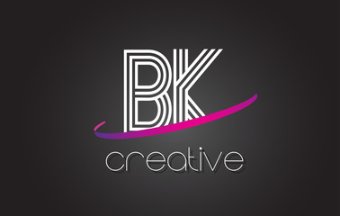 BK B K Letter Logo with Lines Design And Purple Swoosh.