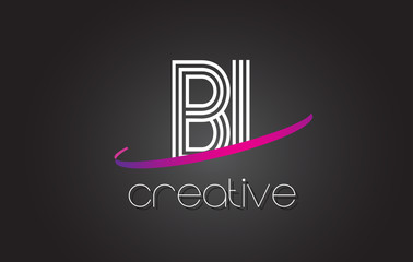 BI B I Letter Logo with Lines Design And Purple Swoosh.