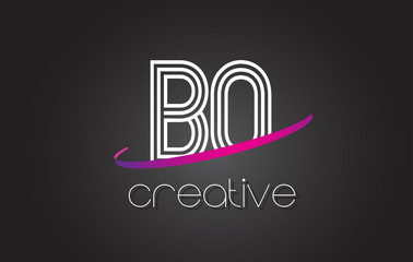 BO B O Letter Logo with Lines Design And Purple Swoosh.