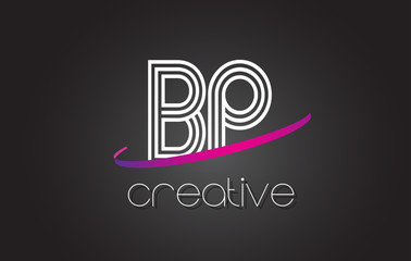 Fototapeta na wymiar BP B P Letter Logo with Lines Design And Purple Swoosh.