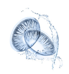 Eyesight correction concept. Contact lenses and water splashes on white background
