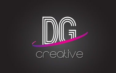 DG D G Letter Logo with Lines Design And Purple Swoosh.