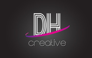 DH D H Letter Logo with Lines Design And Purple Swoosh.
