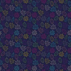 Doodle leaves seamless pattern, vector hand-drawn leaf wallpaper, nature botanic abstract background, EPS 8